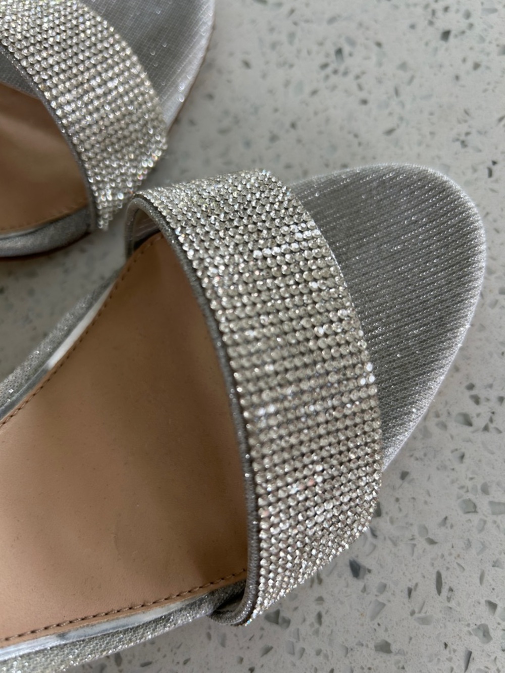 Gianni Bini Silver Rhinestone Block Heel Sandals - Picture 5 of 7